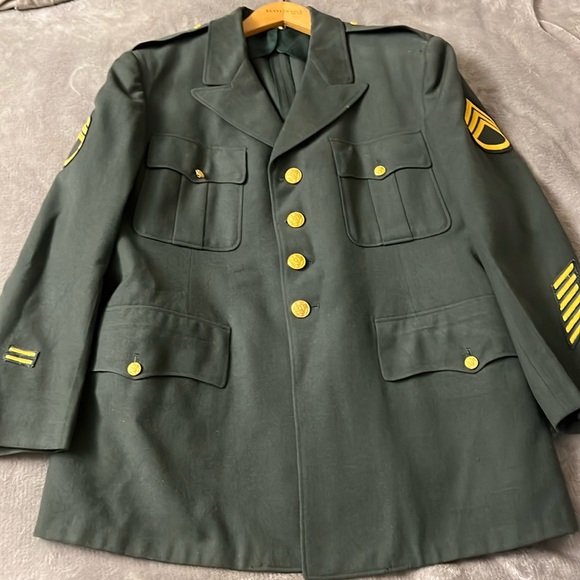 70s Vietnam War Mens Wool  Class 3 AG-344 Officer Coat Jacket Green USA Size 46S - Picture 3 of 16